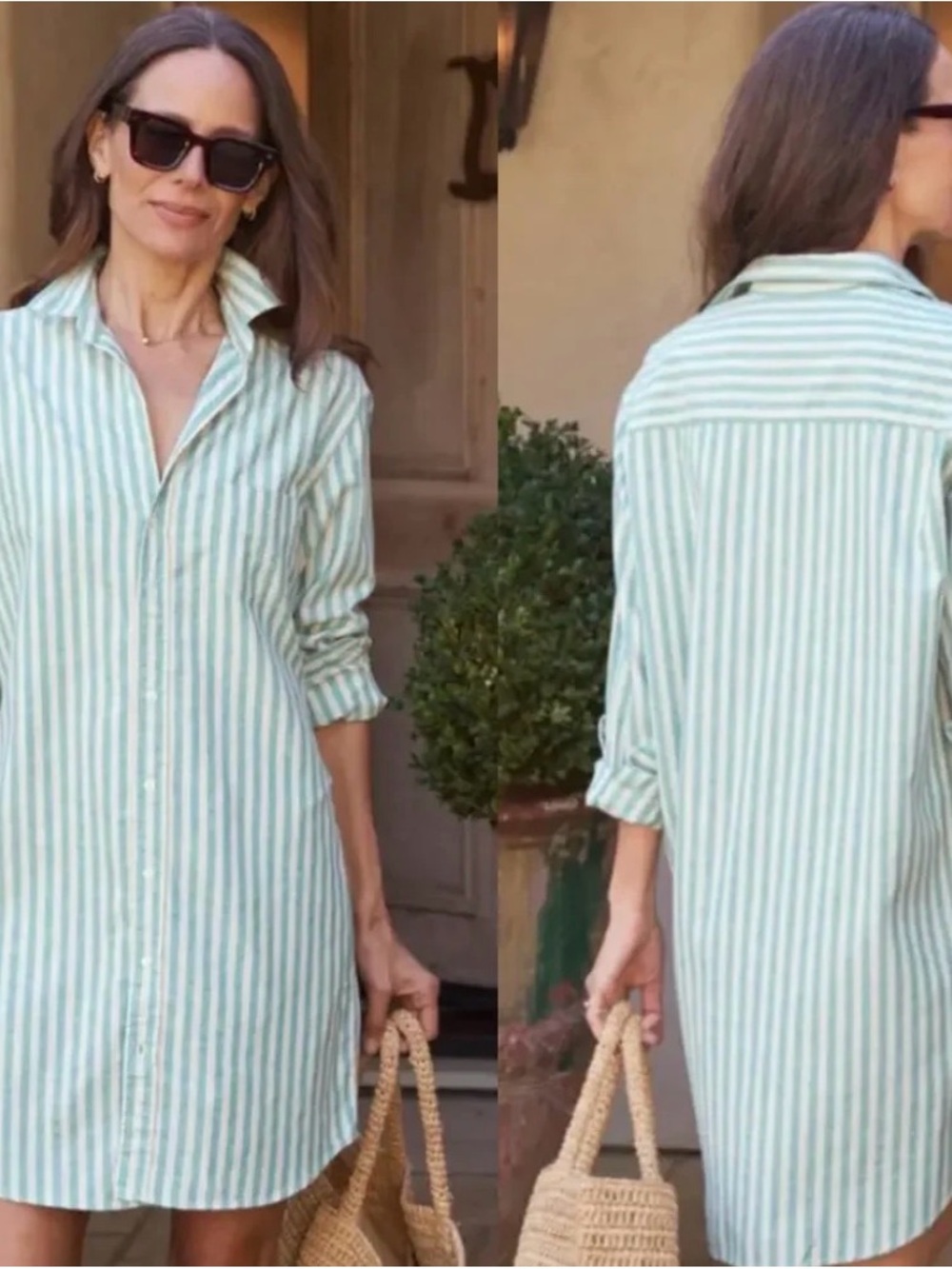 Frank & Eileen Mary Light green and cream Striped Button-Down Shirt Dress XS